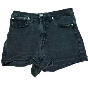 Madewell High Rise Denim Shorts Black Lunar High Waist Raw Hem Y2K Pocket 28